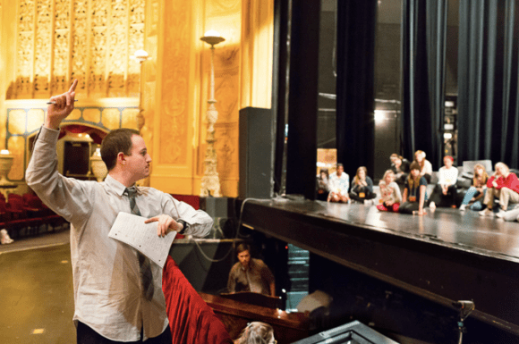 Directing 70 youths of Detroit in "The Happy Prince," Detroit Opera House, April 2011.  Photograph by Mitch Carter
